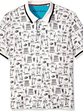Robert Graham Men's Missile Short Sleeve Knit Polo, oatmeal size large